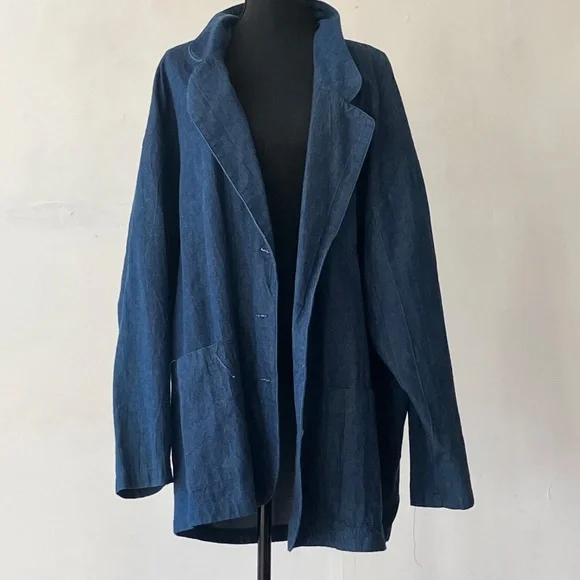 Medium Dark Blue Denim Oversized Blazer - Picture 7 of 12